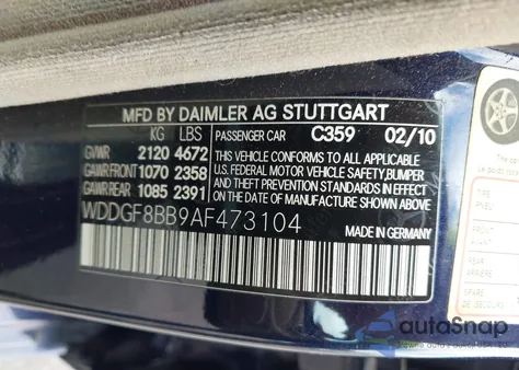 2010 Mercedes-Benz C 300 Luxury 4Matic/Sport 4Matic z USA, uszkodzony, nr VIN WDDGF8BB9AF473104